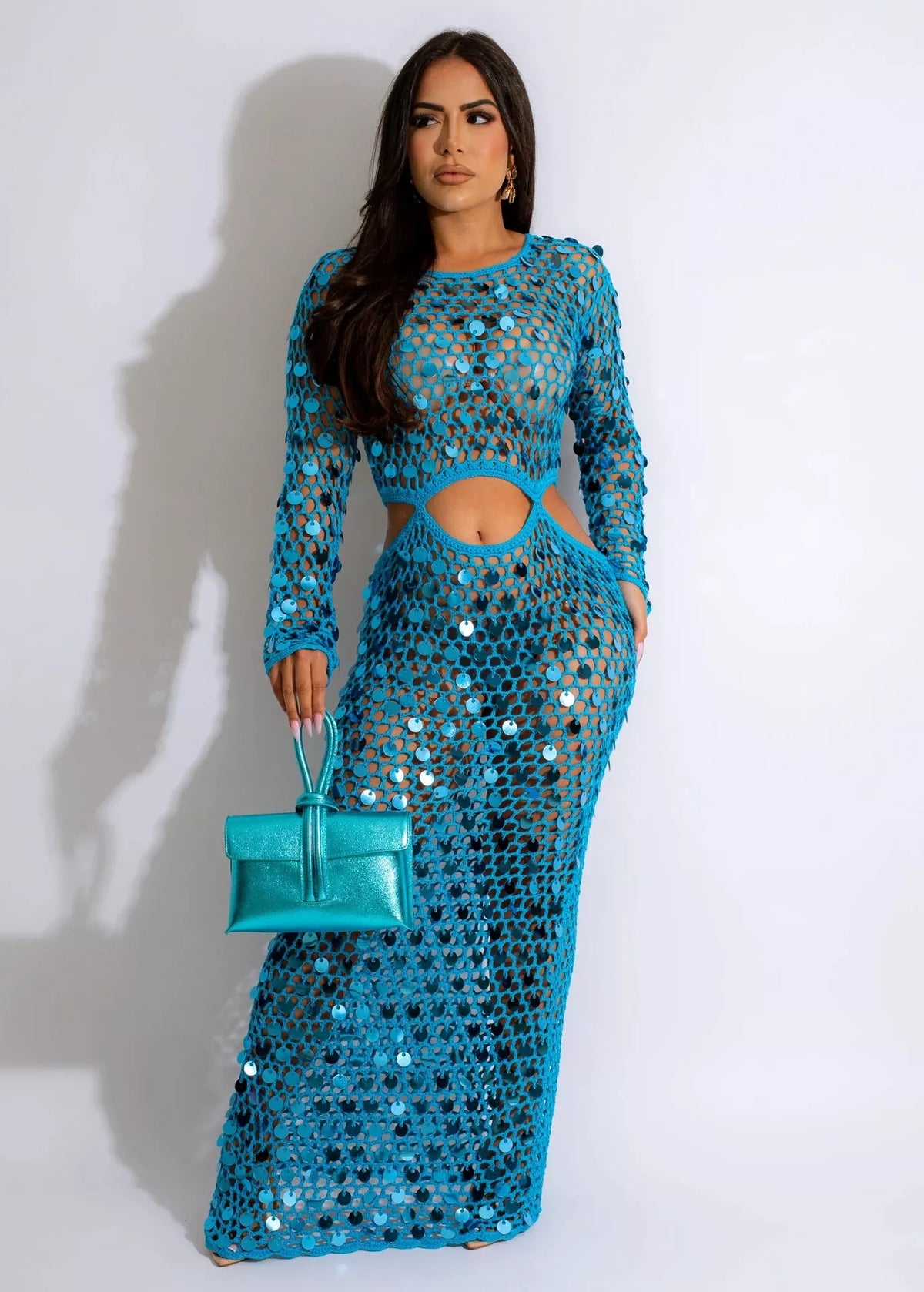 Sequin Cutout Mesh Maxi Dress
