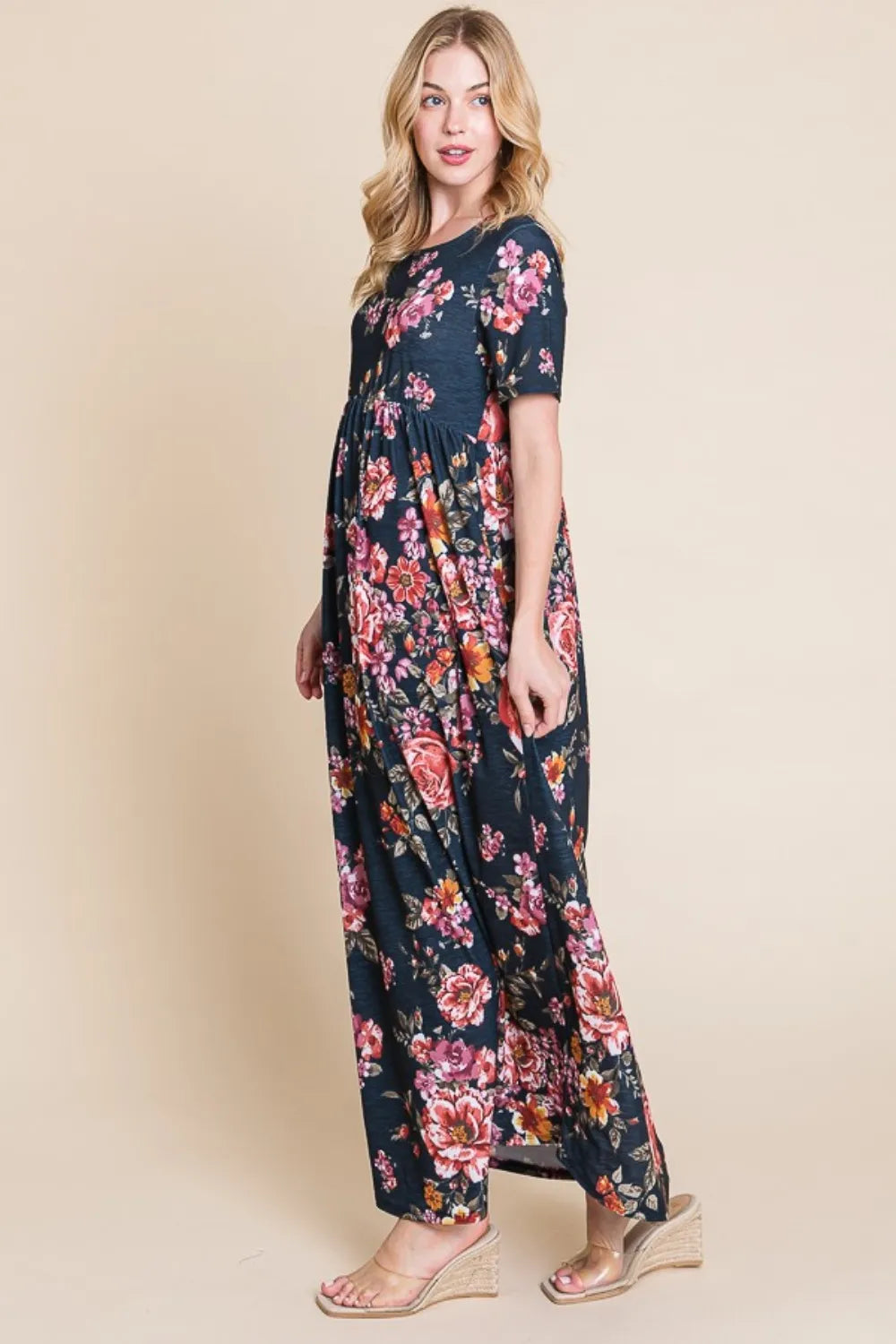 Shirred Maxi Dress in Floral