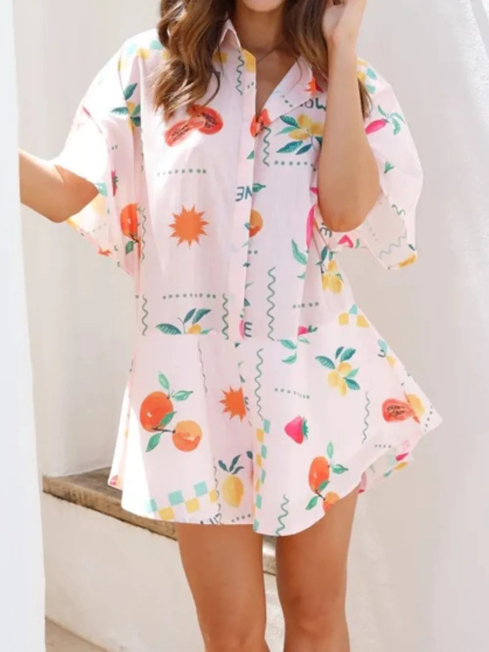 Collared Half-Sleeve Romper in Blush Pink