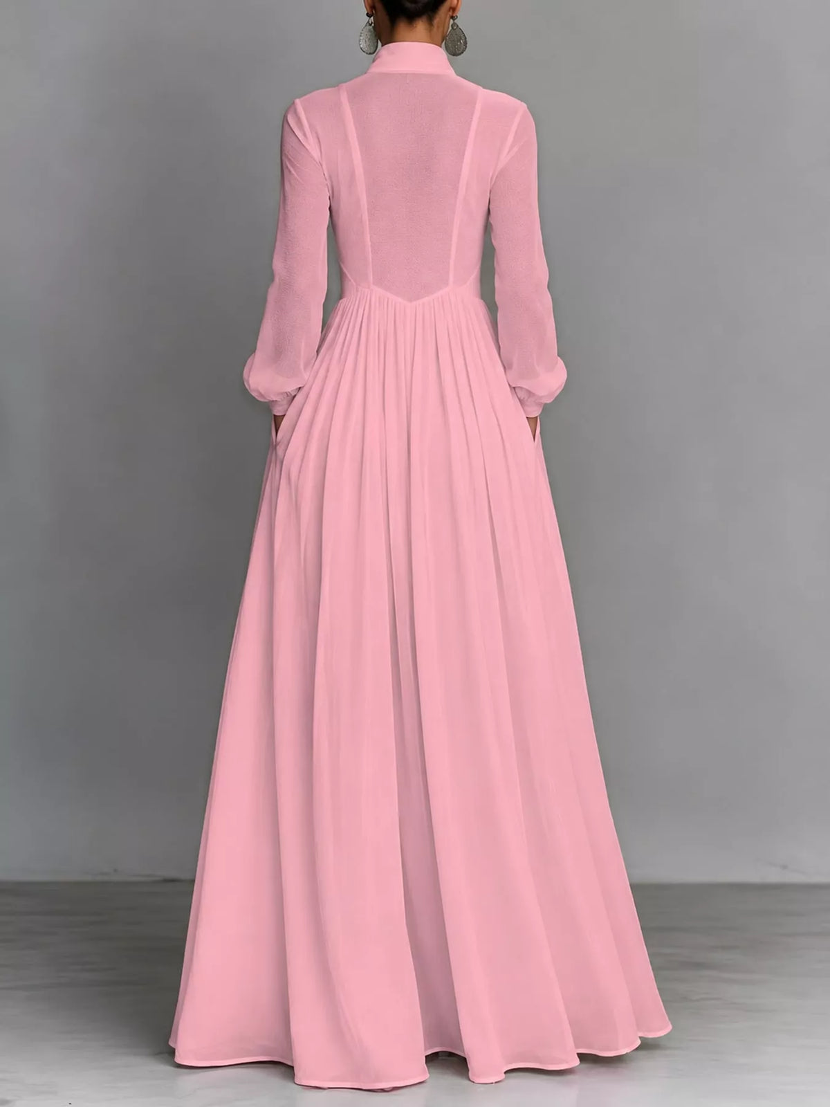 Long-Sleeve Button Front Maxi Dress