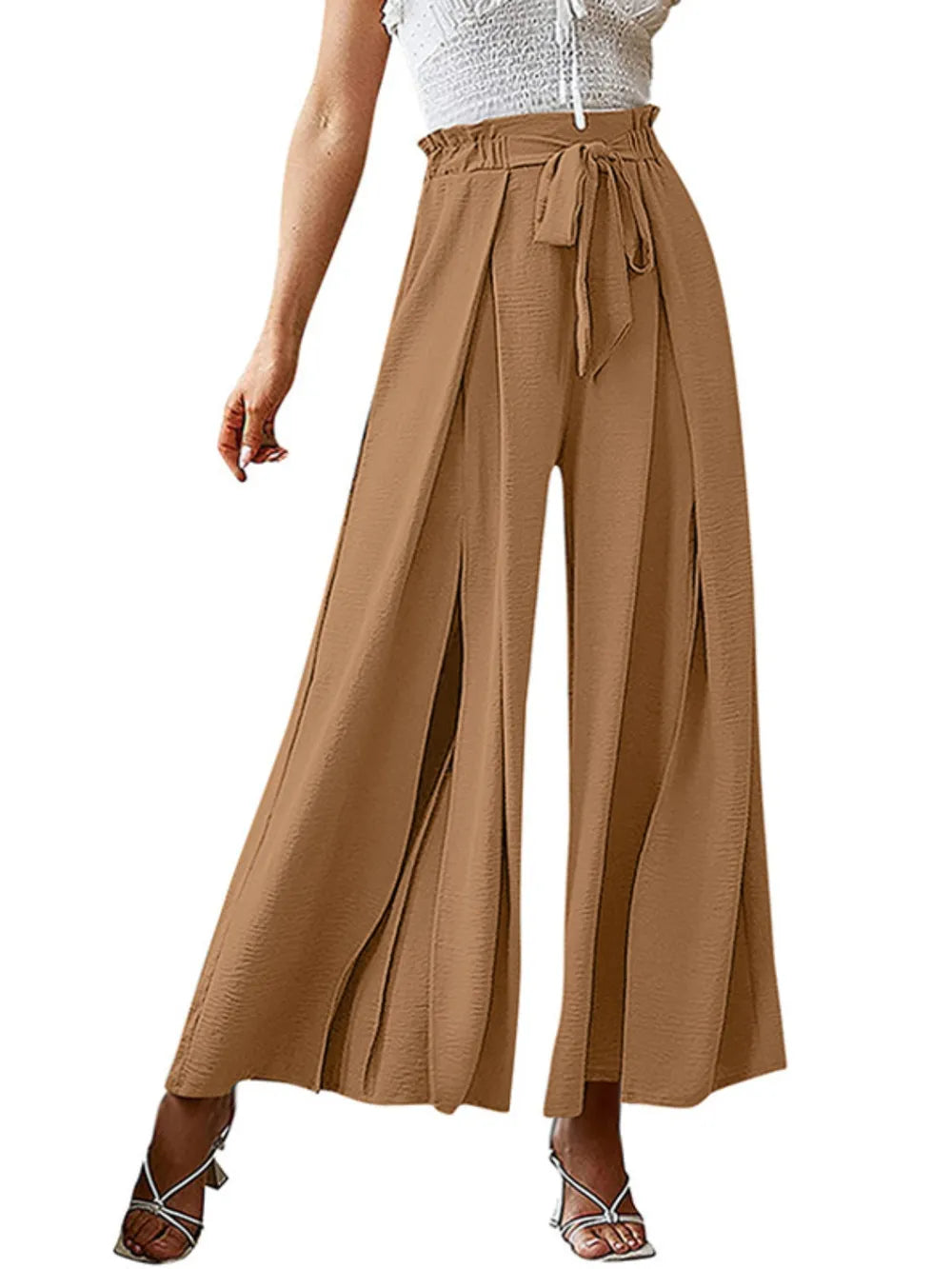Wide Leg Pants with Tie and Slit