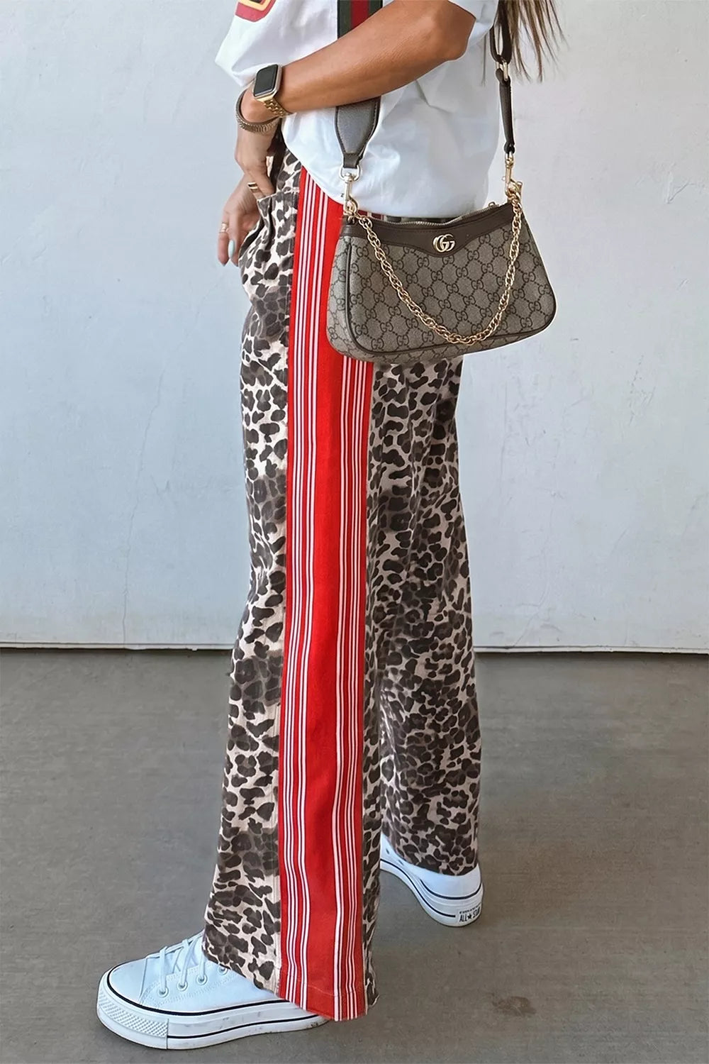 Leopard Patchwork Elastic-Waist Jeans