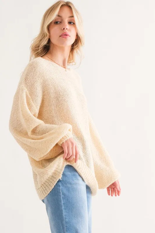 And The Why Sequined Pullover Sweater in Cream