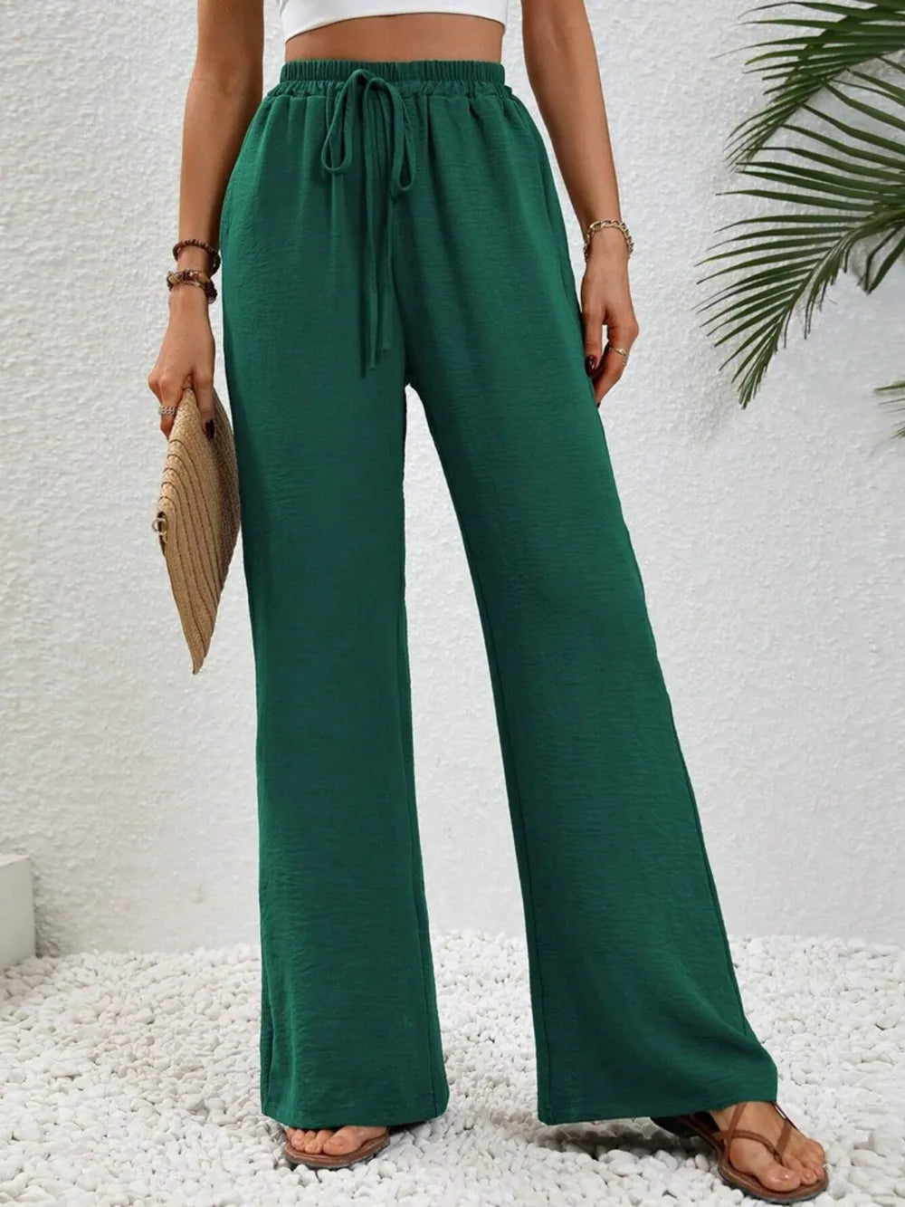 Wide-Leg Drawstring Pants