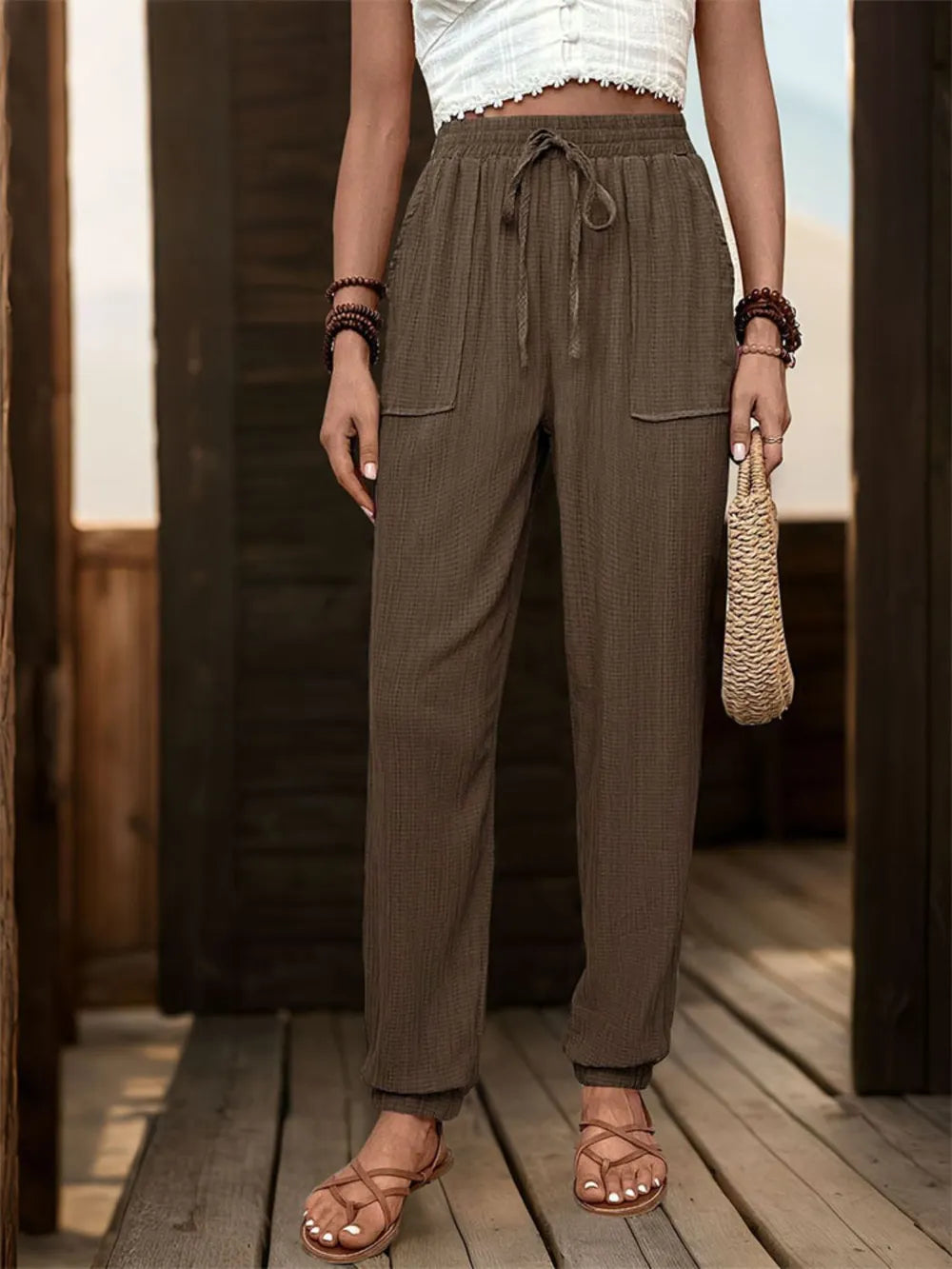Textured High-Waist Joggers