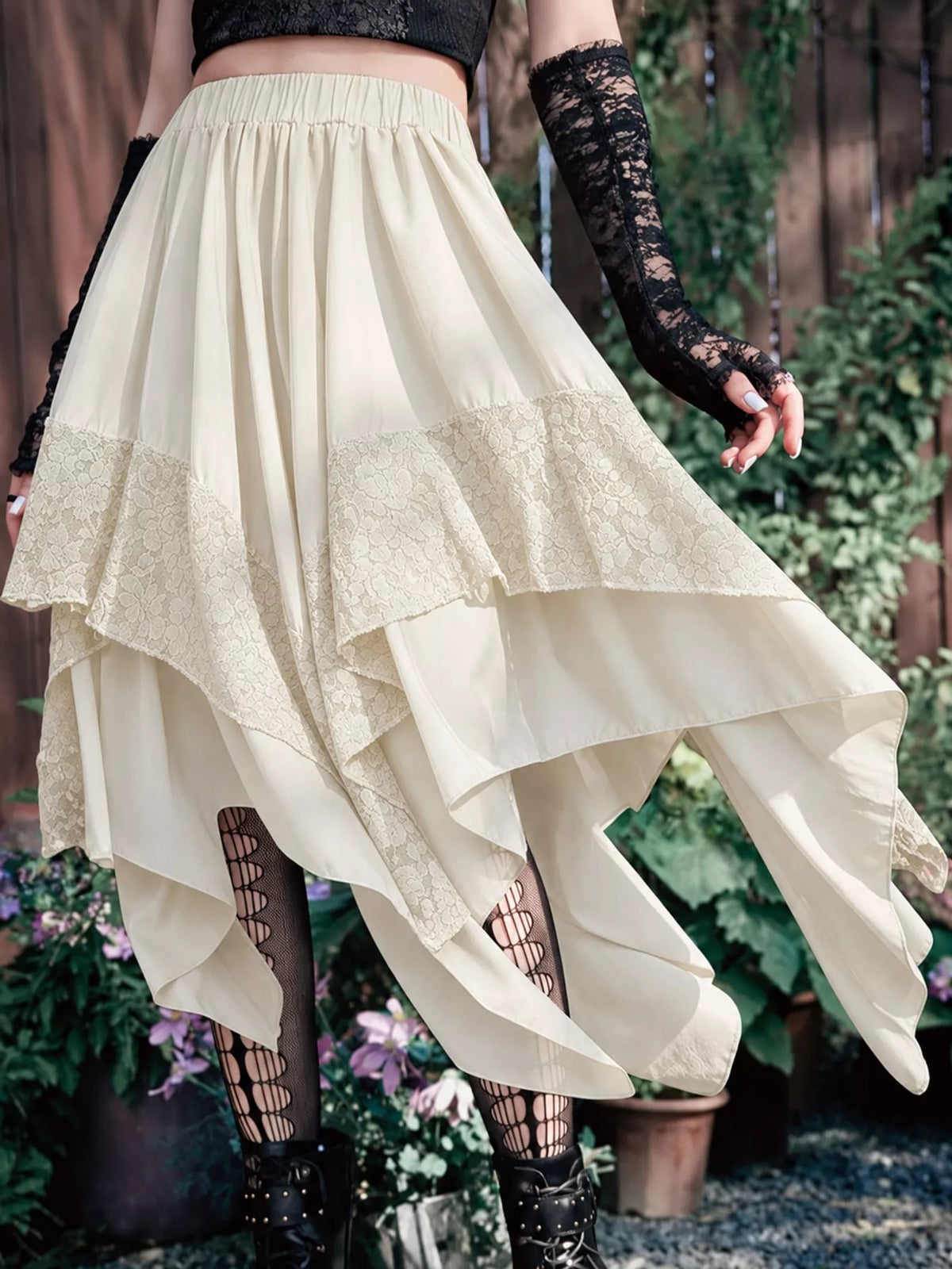 Asymmetrical Tiered Lace Skirt, Plus Size