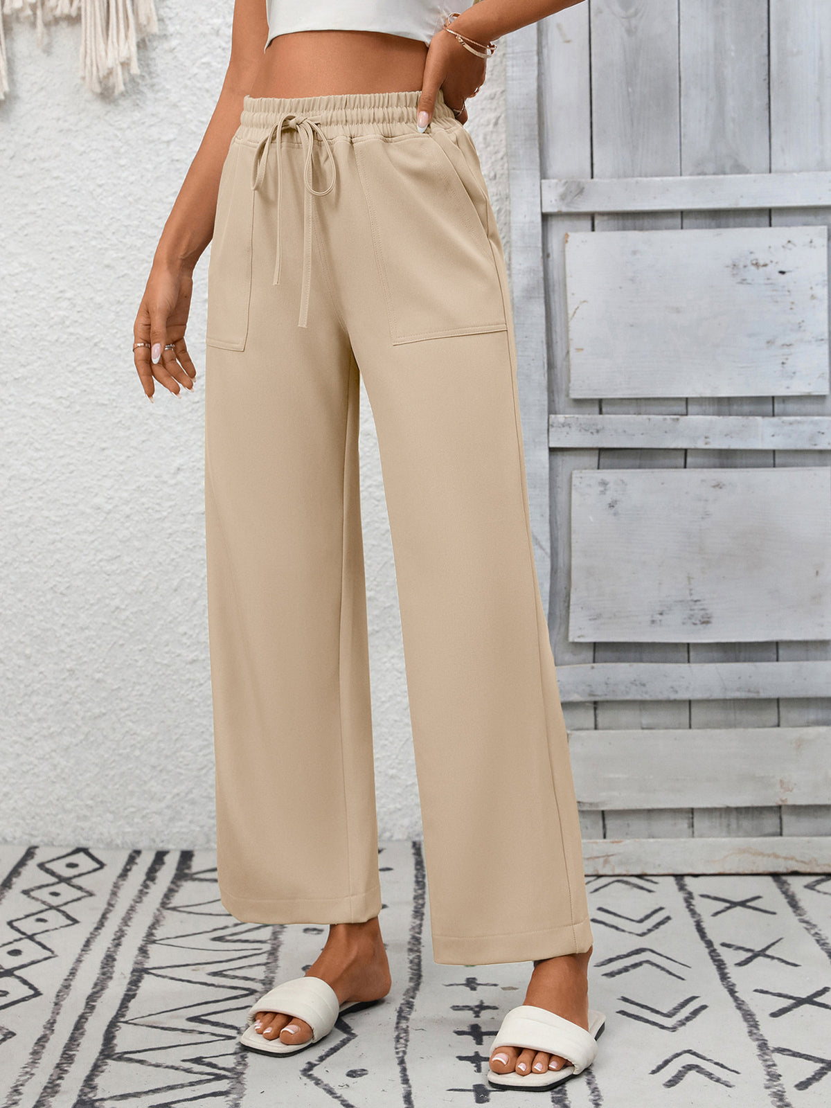 Casual Drawstring Wide-Leg Pants