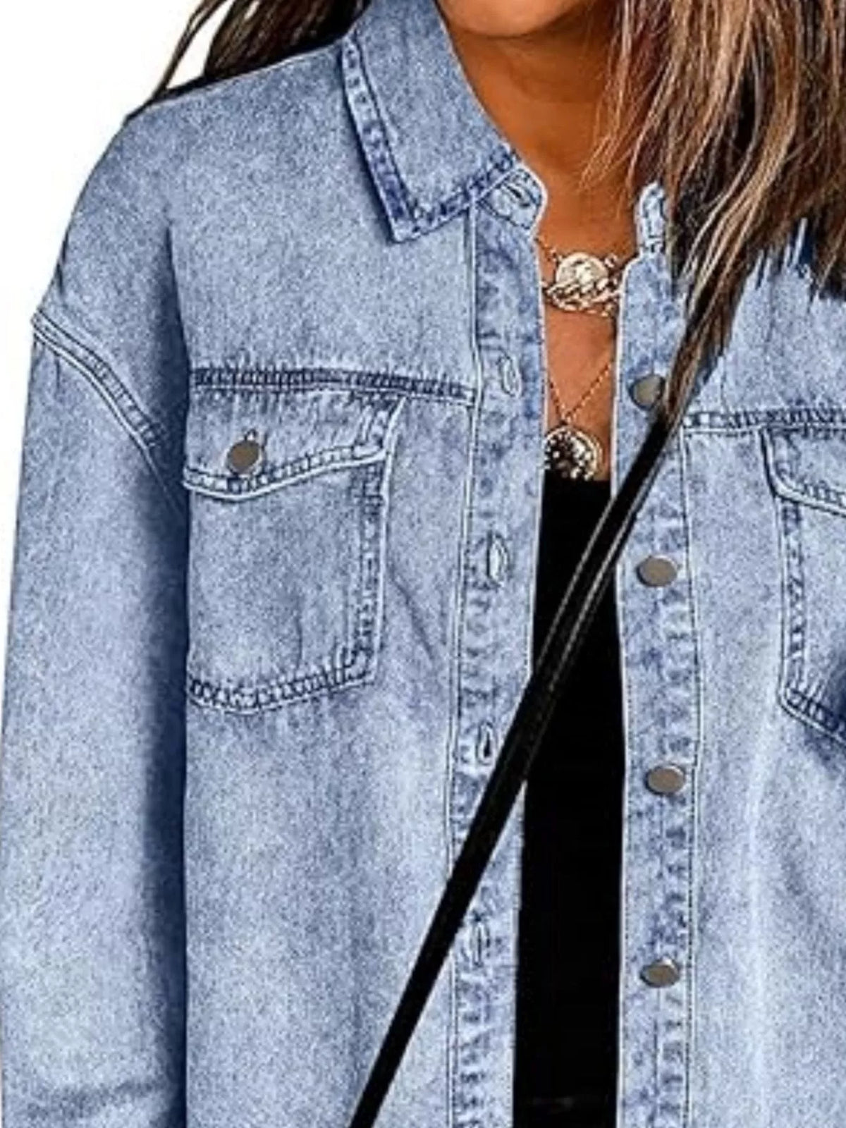 Frayed-Hem Button-Up Denim Jacket
