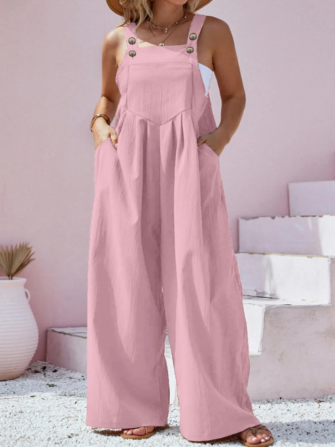 Square Neck Wide Leg Overalls in Plus Size