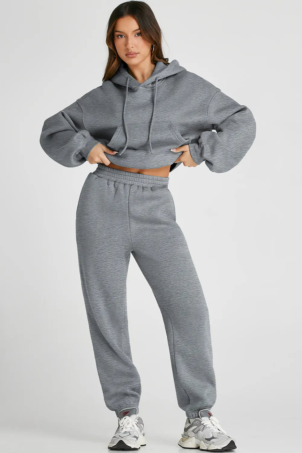 Dropped Shoulder Hooded Active Set in Gray