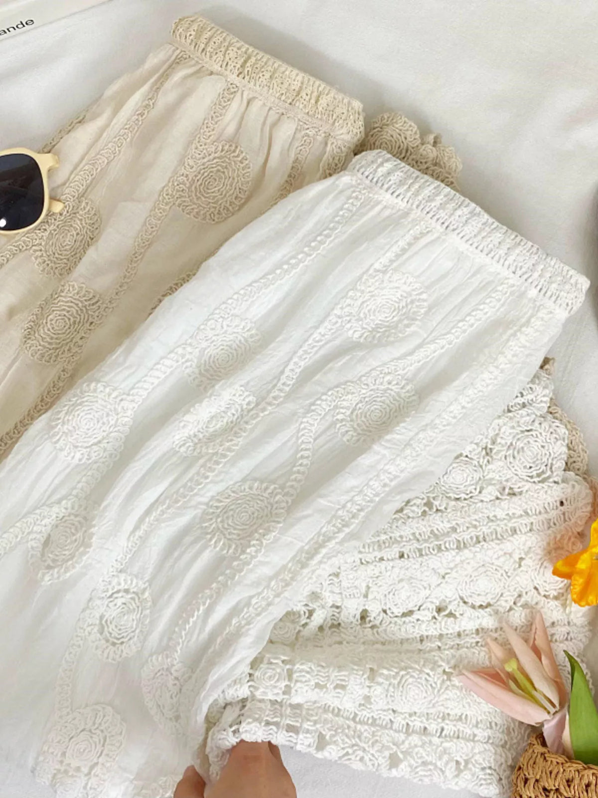 Lace Elastic-Waist Midi Skirt