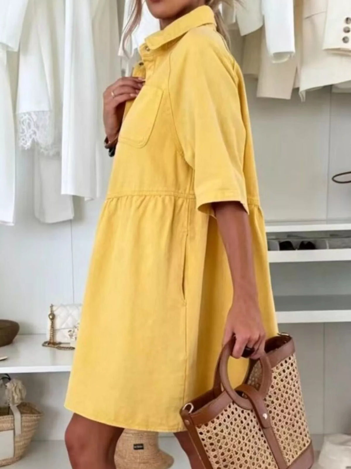 Button-Up Denim Shirt Dress