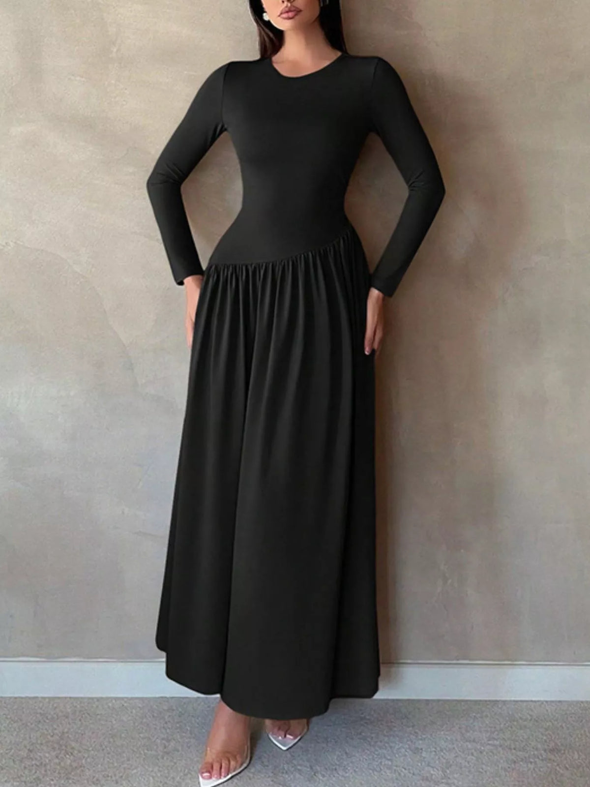 Long Sleeve Ruched A-Line Maxi Dress by Calliope