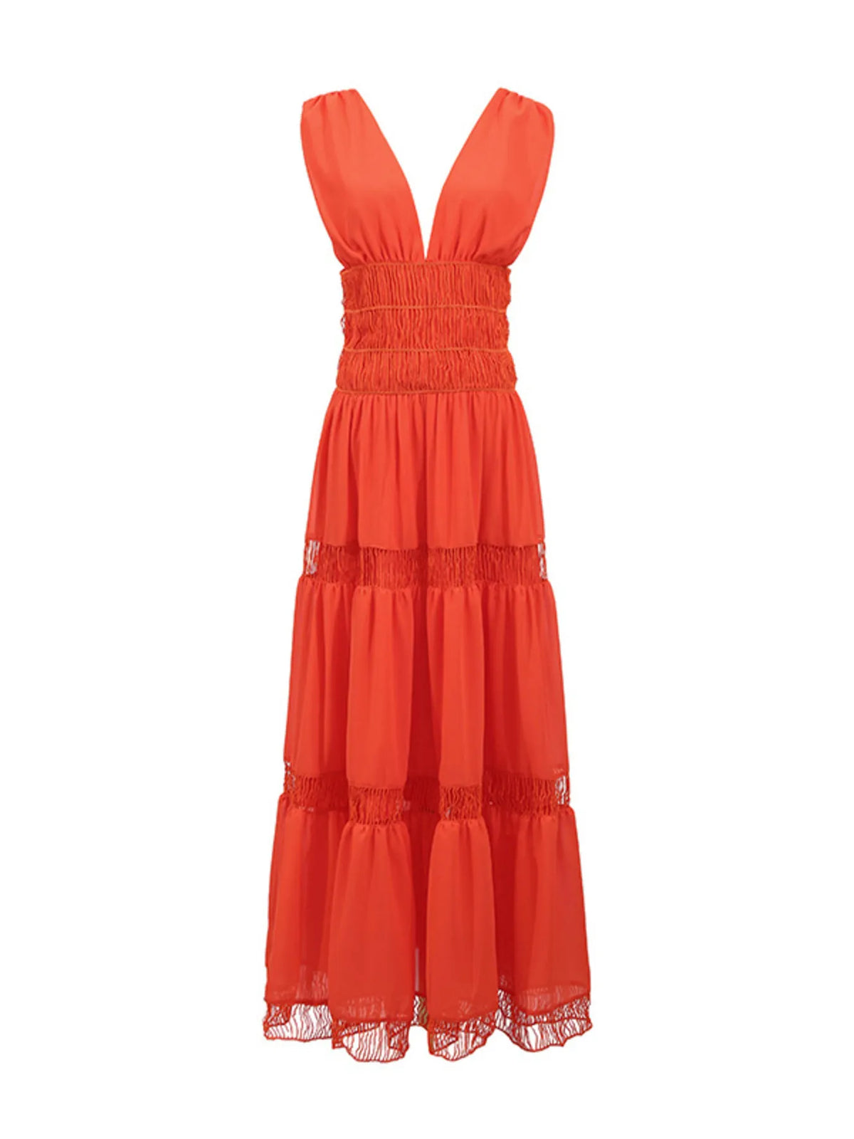 Smocked Tiered V-Neck Maxi Dress