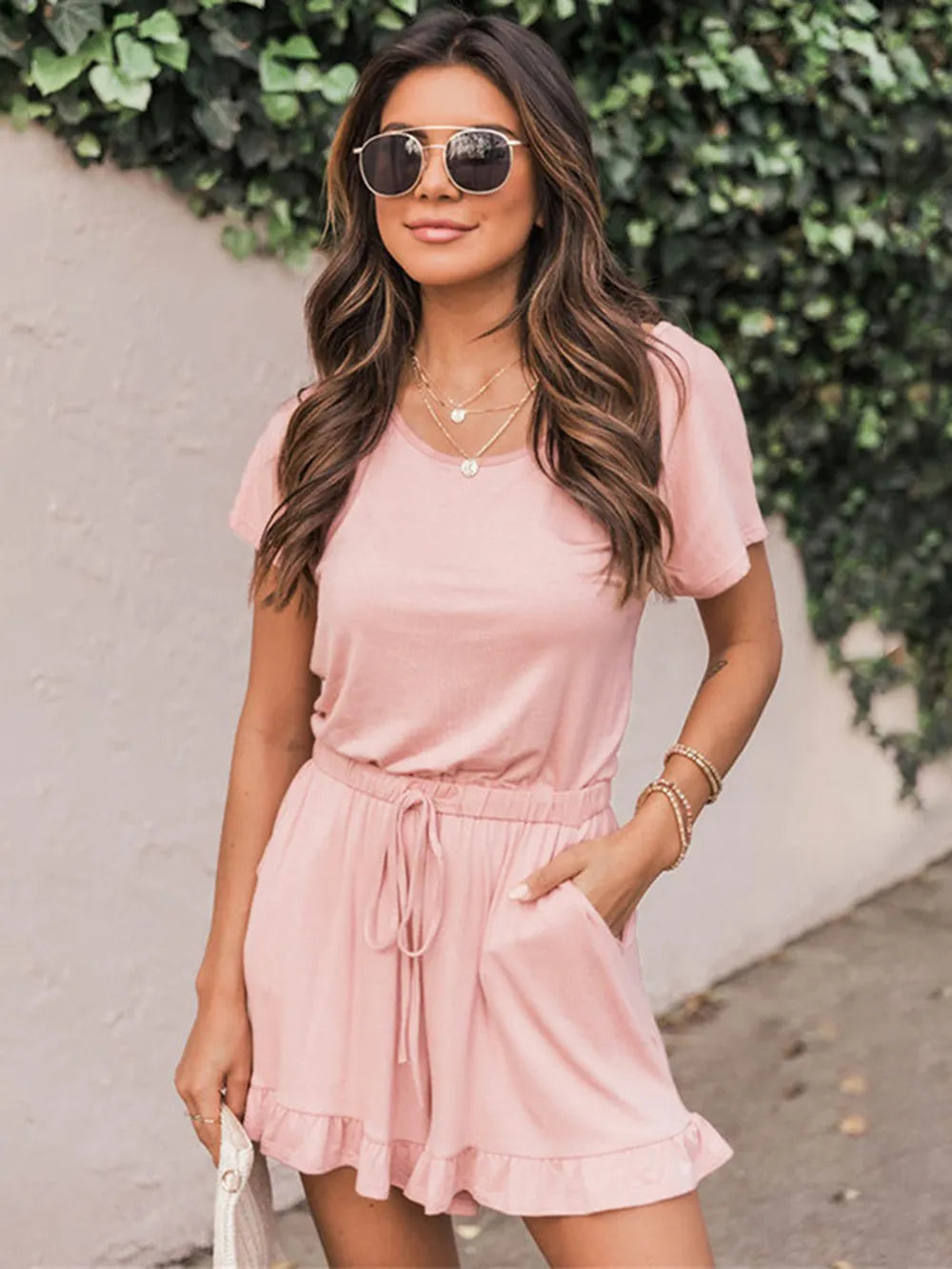 Ruffled Boat Neck Romper by S.S.Ni