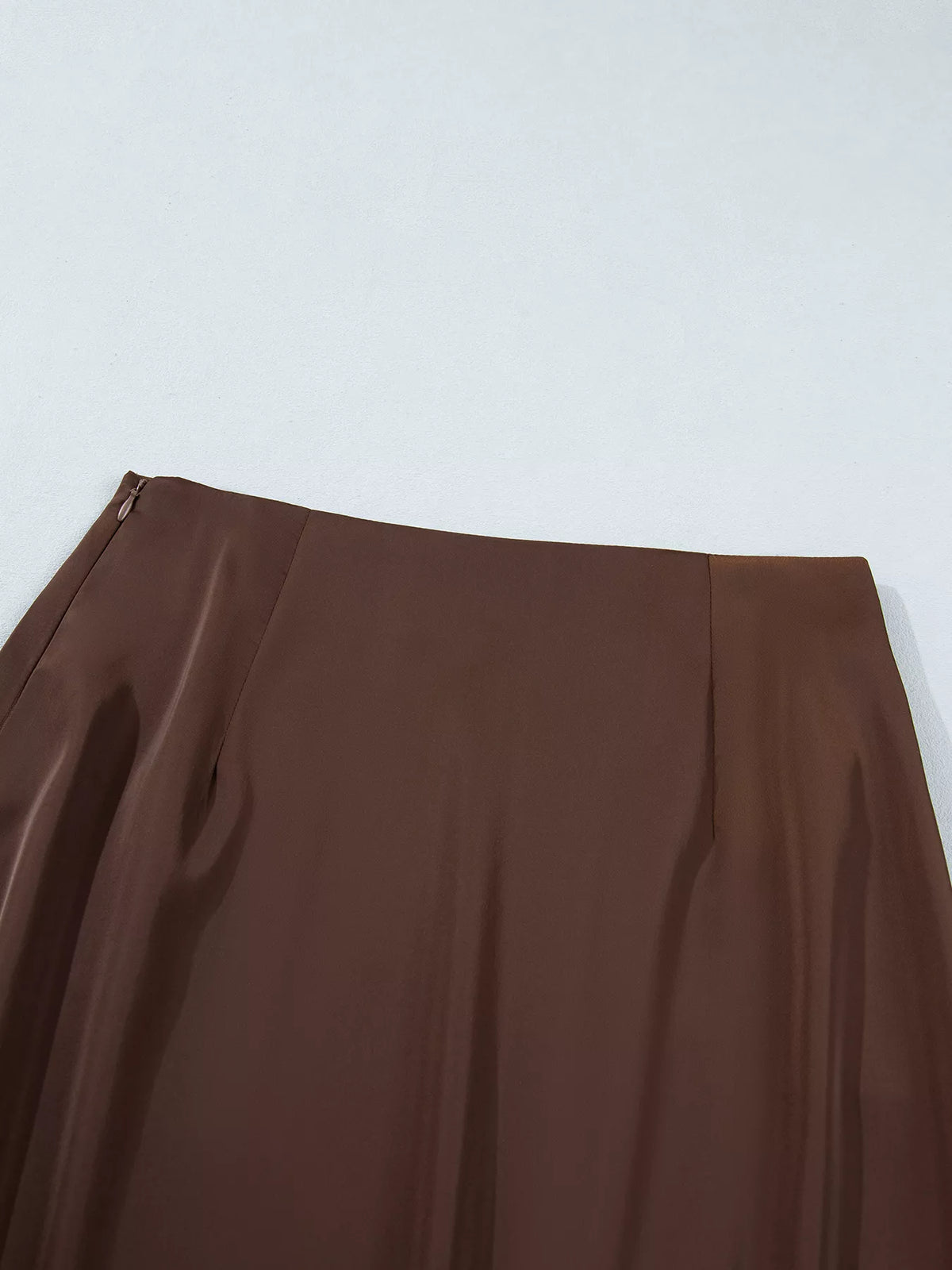 Lace Patchwork Hem Shift Skirt in Dark Brown