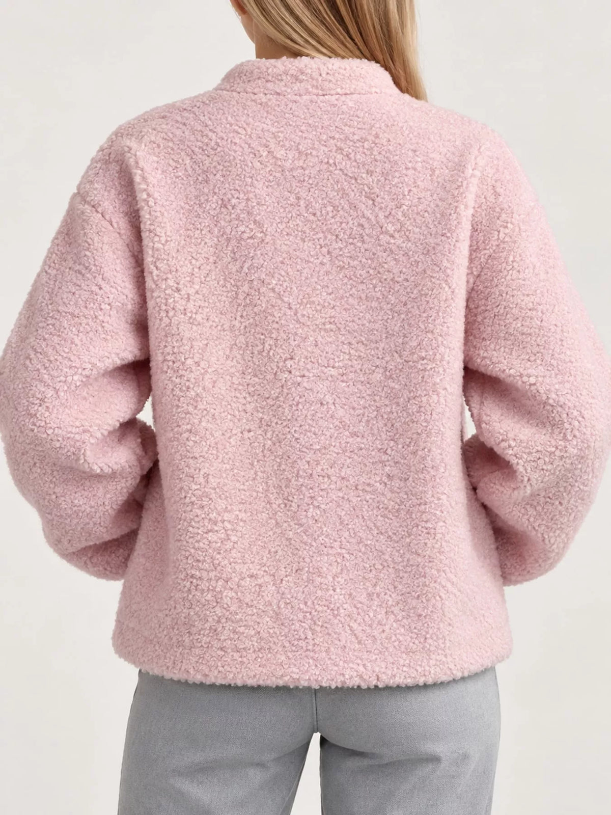 Teddy Fleece Dropped Shoulder Jacket in Pink in Pink-In Stock