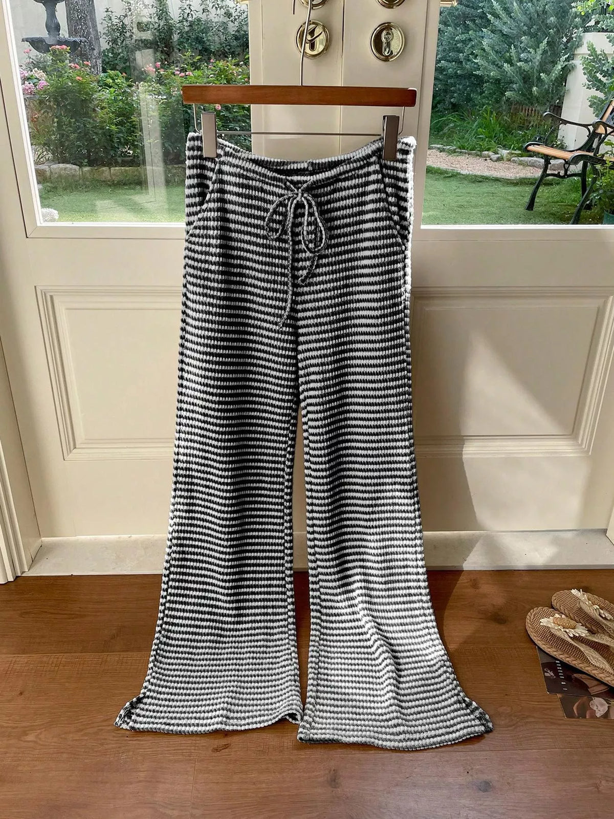 Wide Leg Drawstring Pants with Side Slit