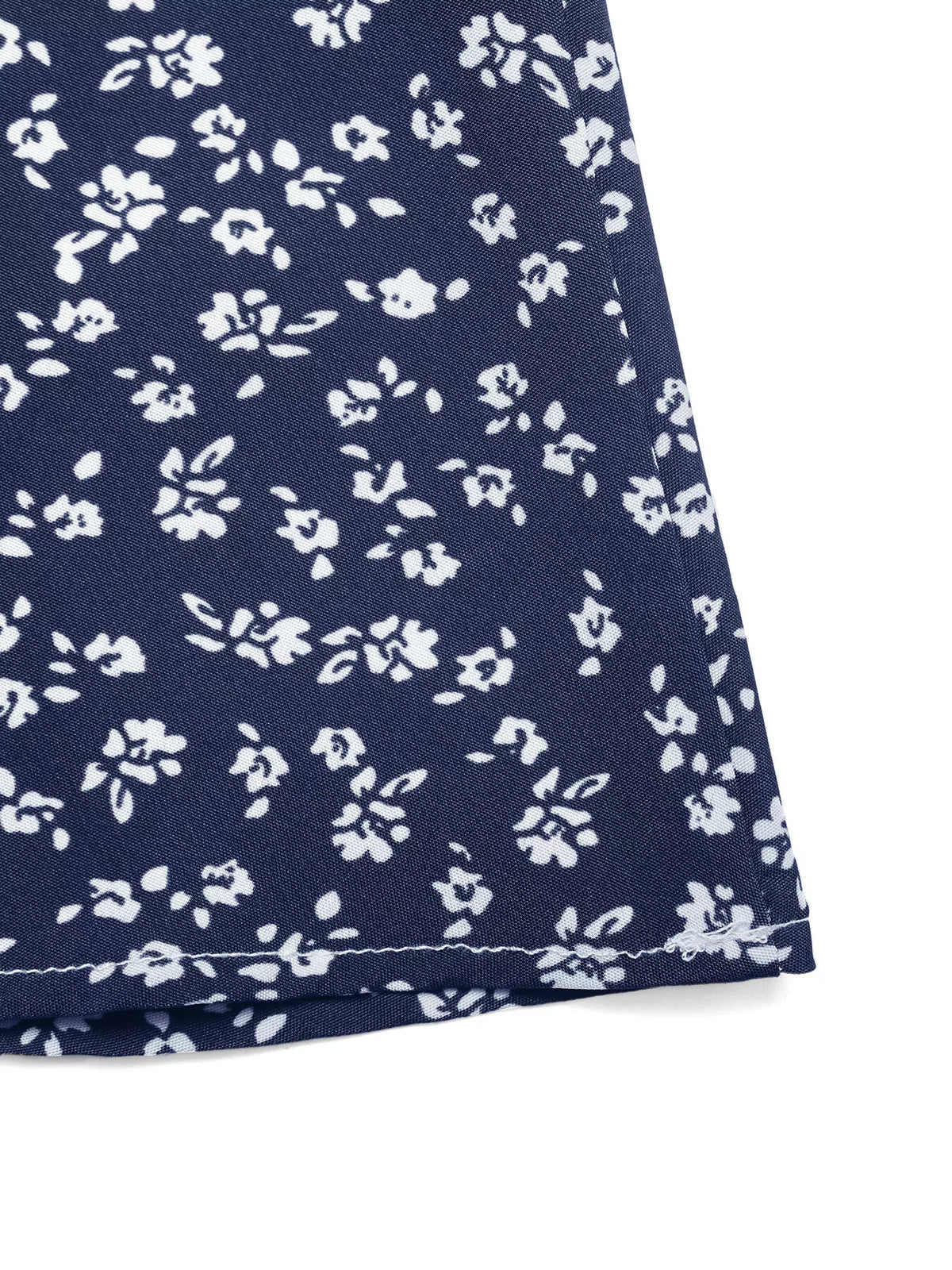 Floral Print Lace Trim Maxi Dress in Navy