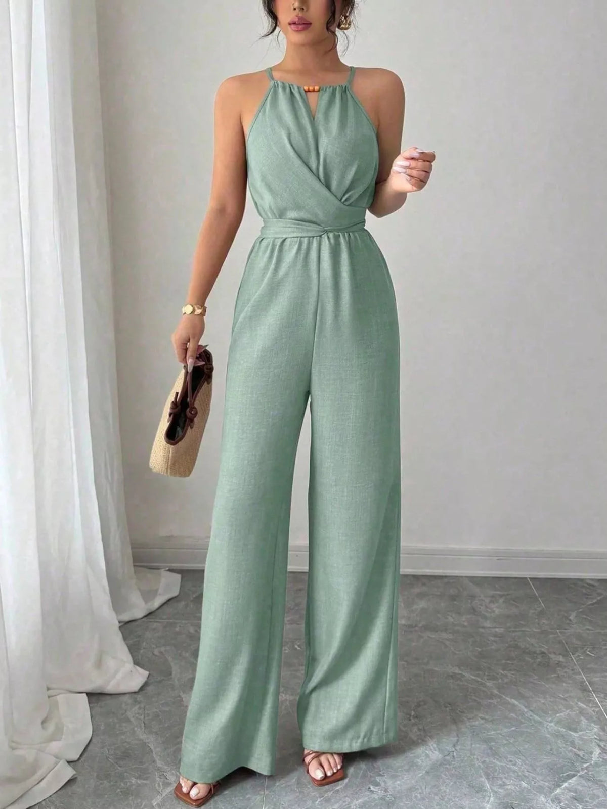 Sleeveless Tie Waist Wide-Leg Jumpsuit