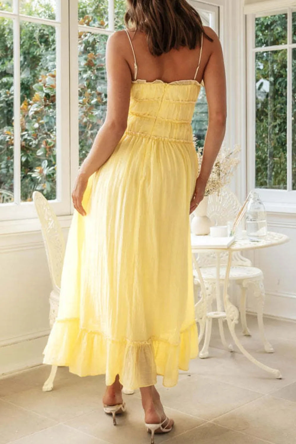 Frill Lace-Up Midi Cami Dress