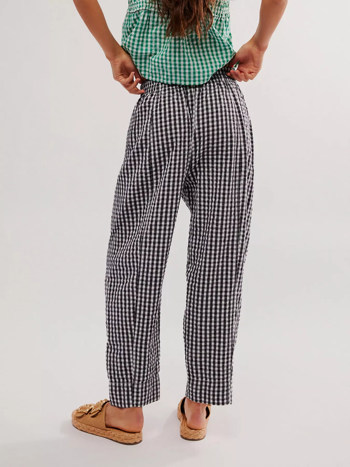 Gingham Relaxed-Fit Pants