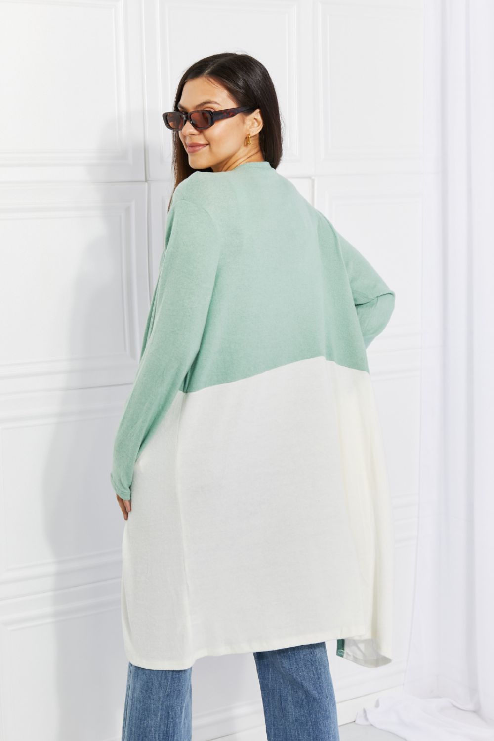 Culture Code Color-Block Duster Cardigan in Light Green