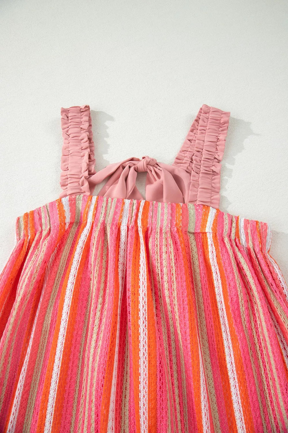 Striped Ribbon-Tie Maxi Dress in Burnt Coral