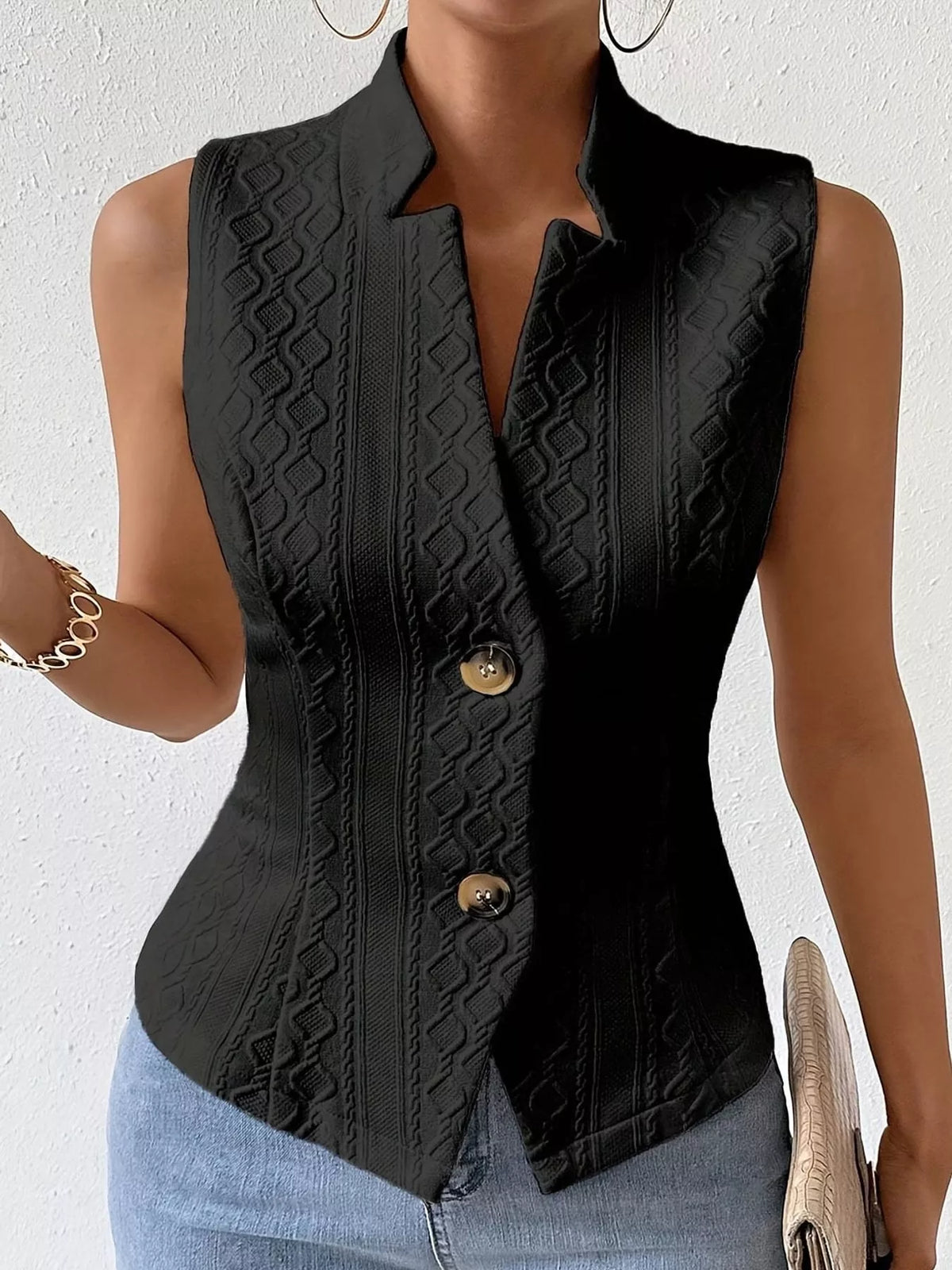 Textured Single-Breasted Vest Coat
