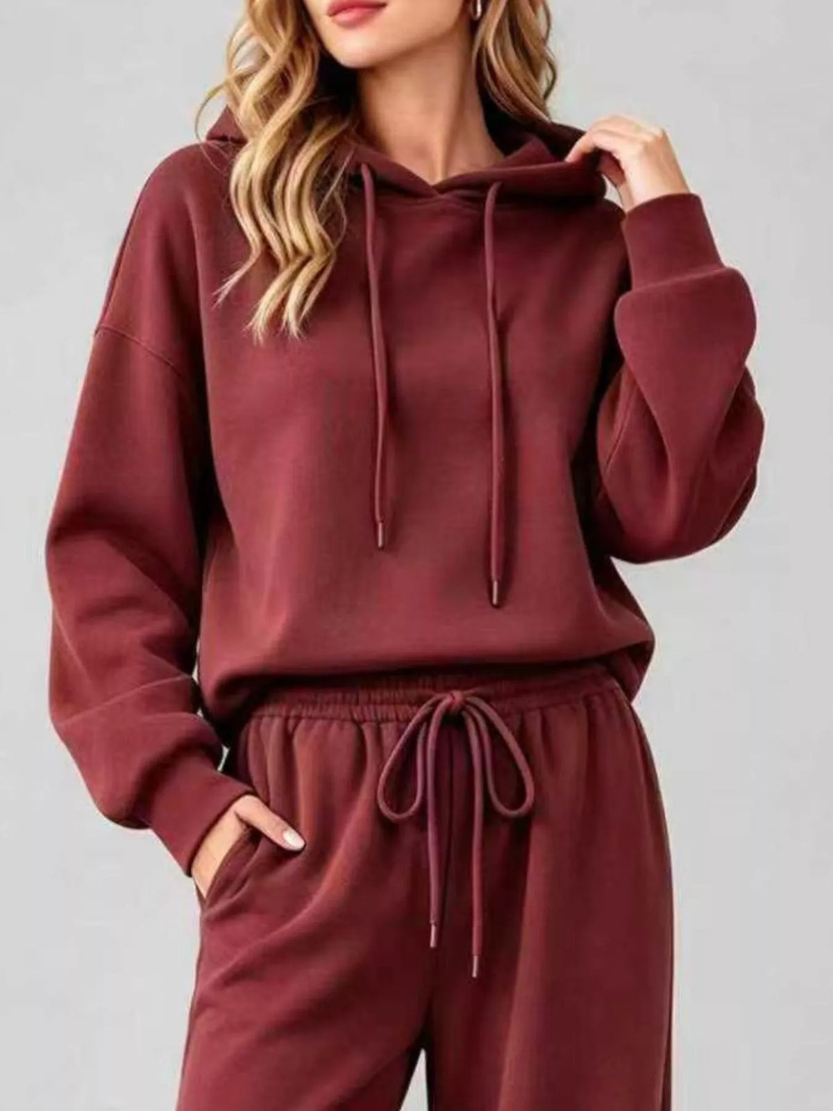 Dropped Shoulder Hoodie and Wide-Leg Pants Set