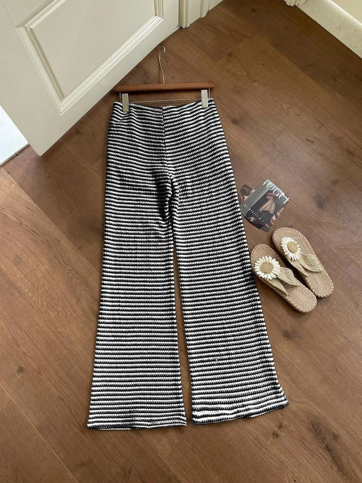 Wide Leg Drawstring Pants with Side Slit