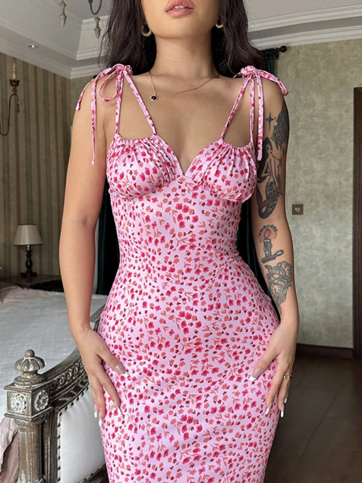 Floral Tie-Strap Bodycon Maxi Dress by Calliope