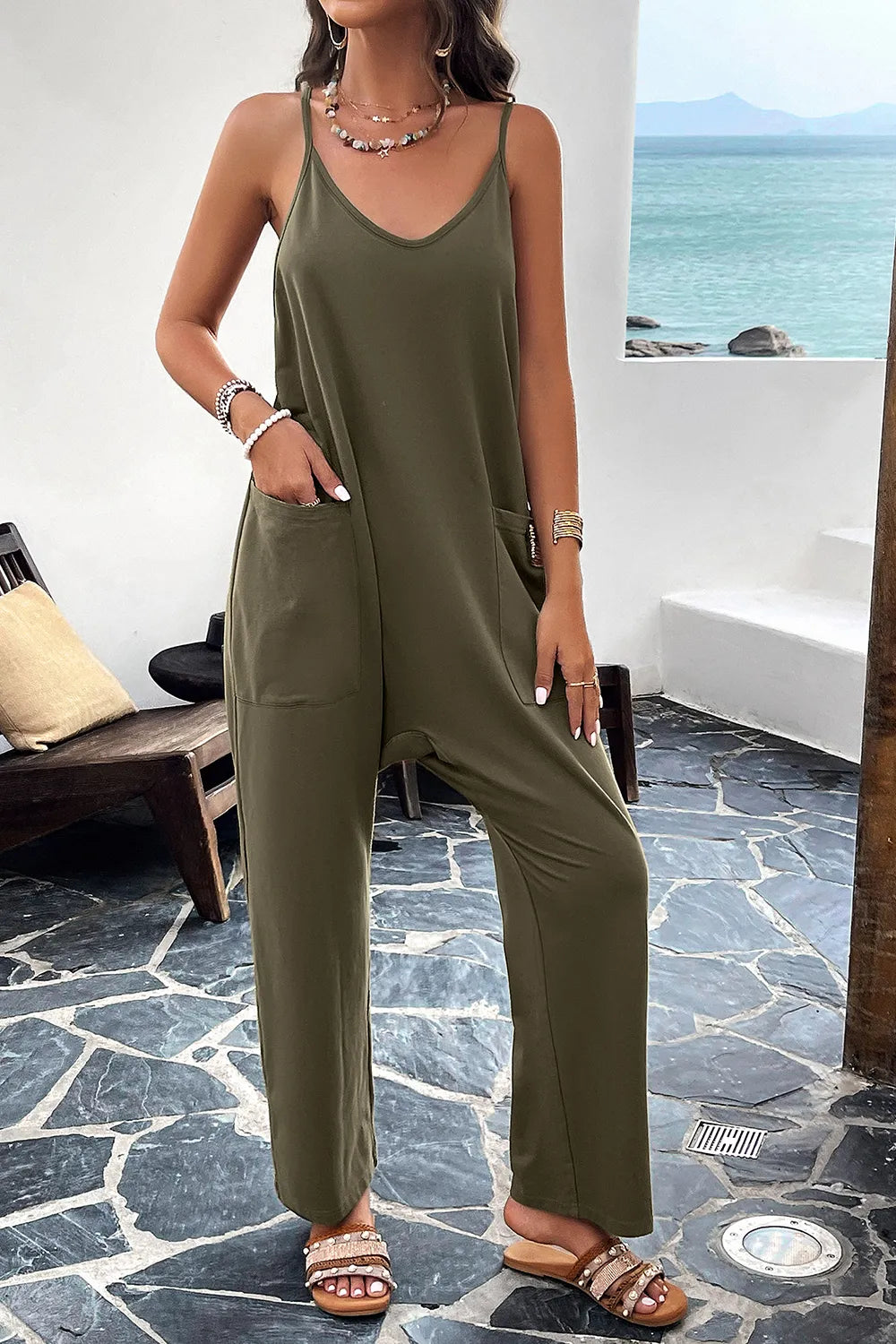 Pocketed Spaghetti Strap Overalls by DY