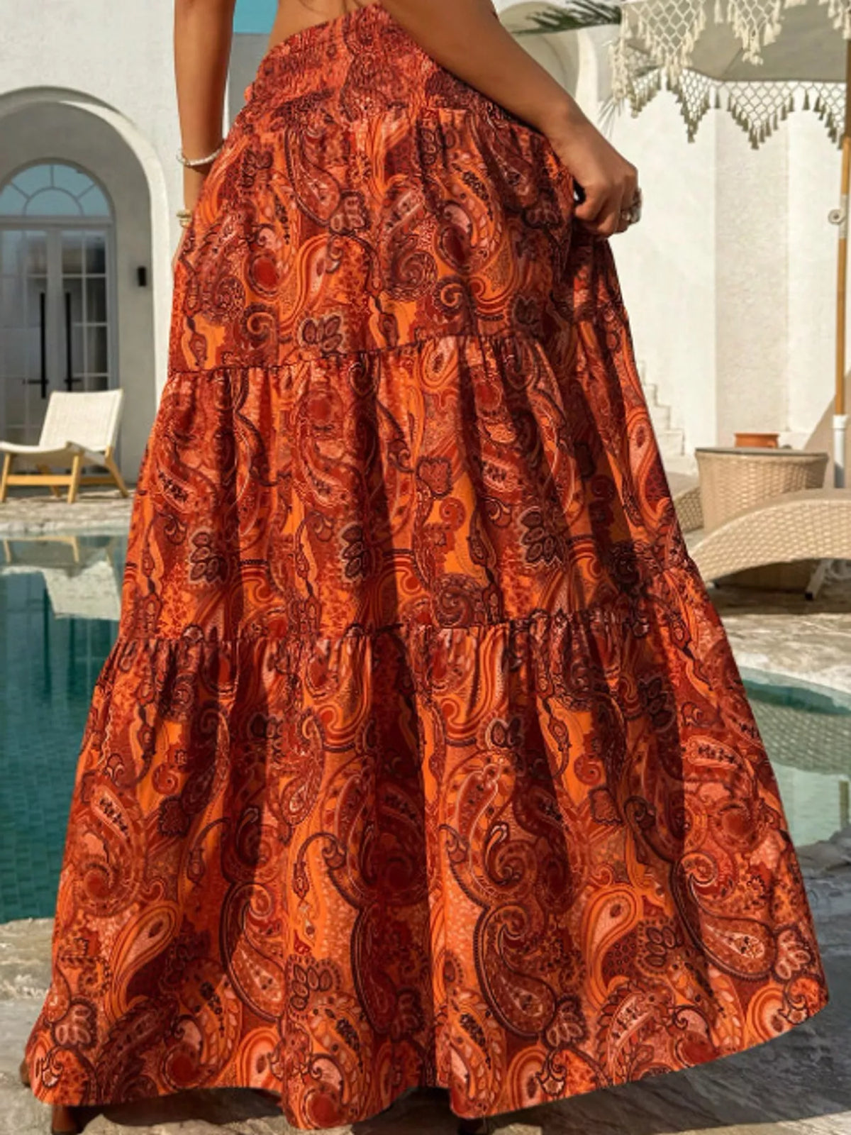 Paisley Print Tiered Maxi Skirt