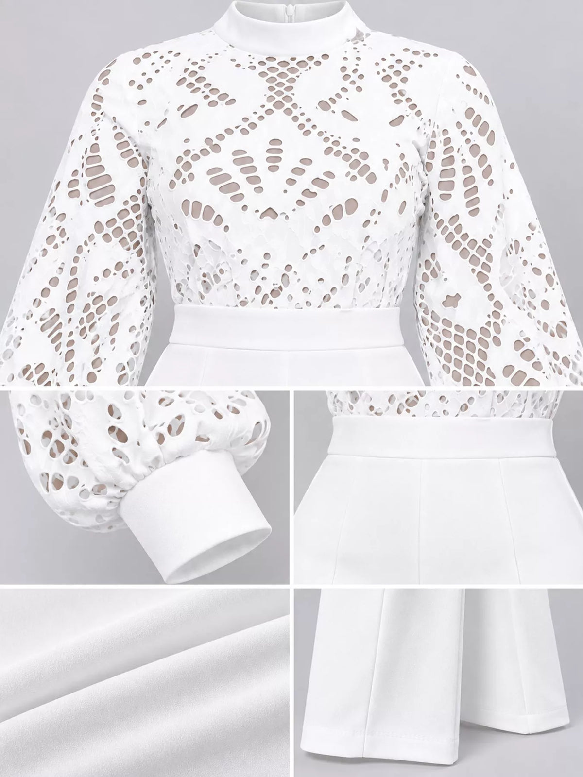 Lace Lantern Sleeve Flare Jumpsuit