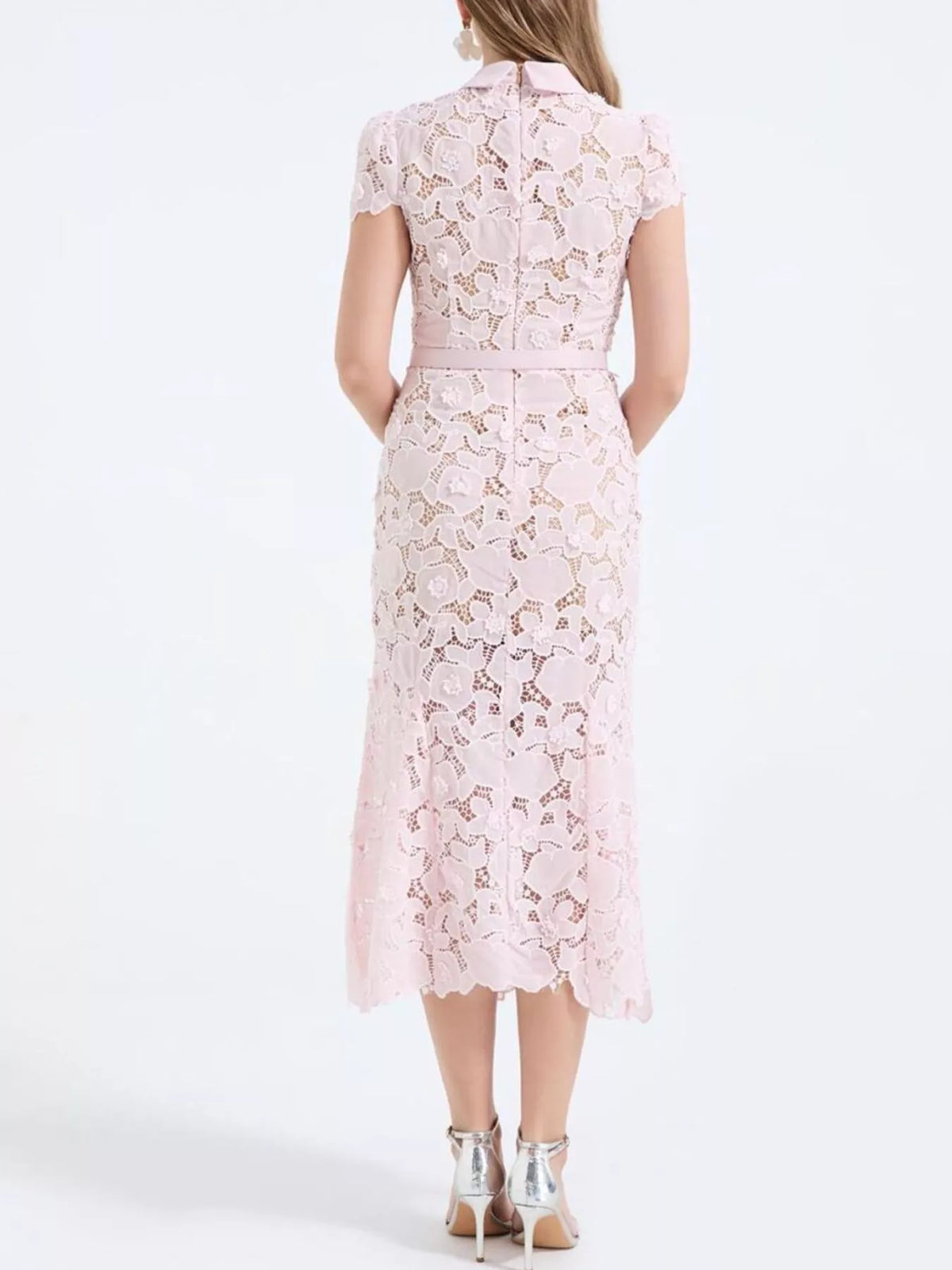 Floral Lace Short-Sleeve Midi Dress