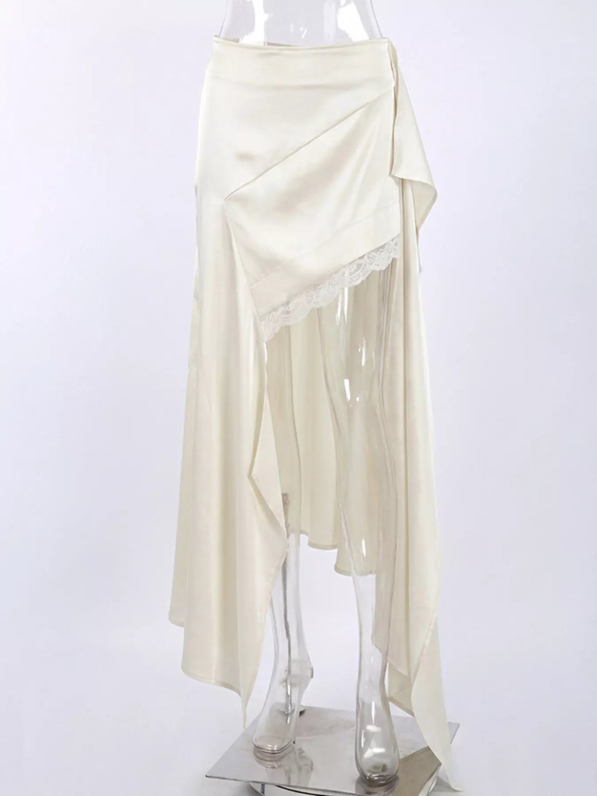 Satin High-Low Skirt in Apricot