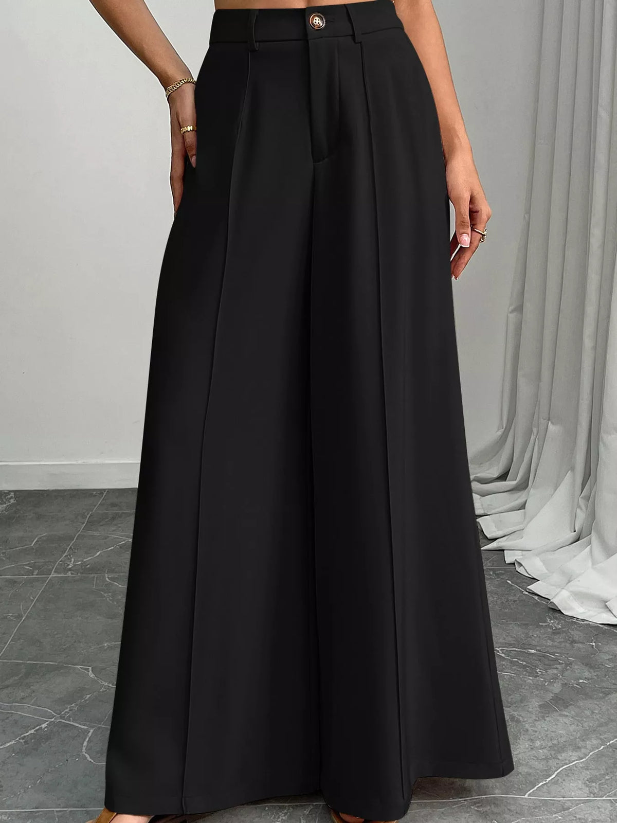 High-Waisted Wide-Leg Pants with Pockets