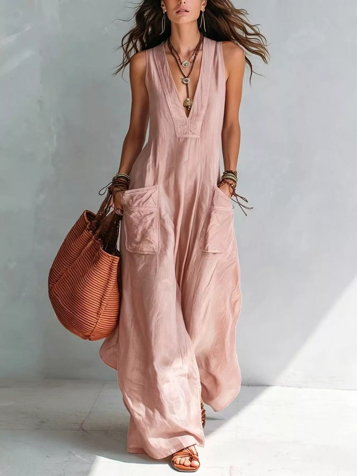 V-Neck Sleeveless Wide Leg Jumpsuit