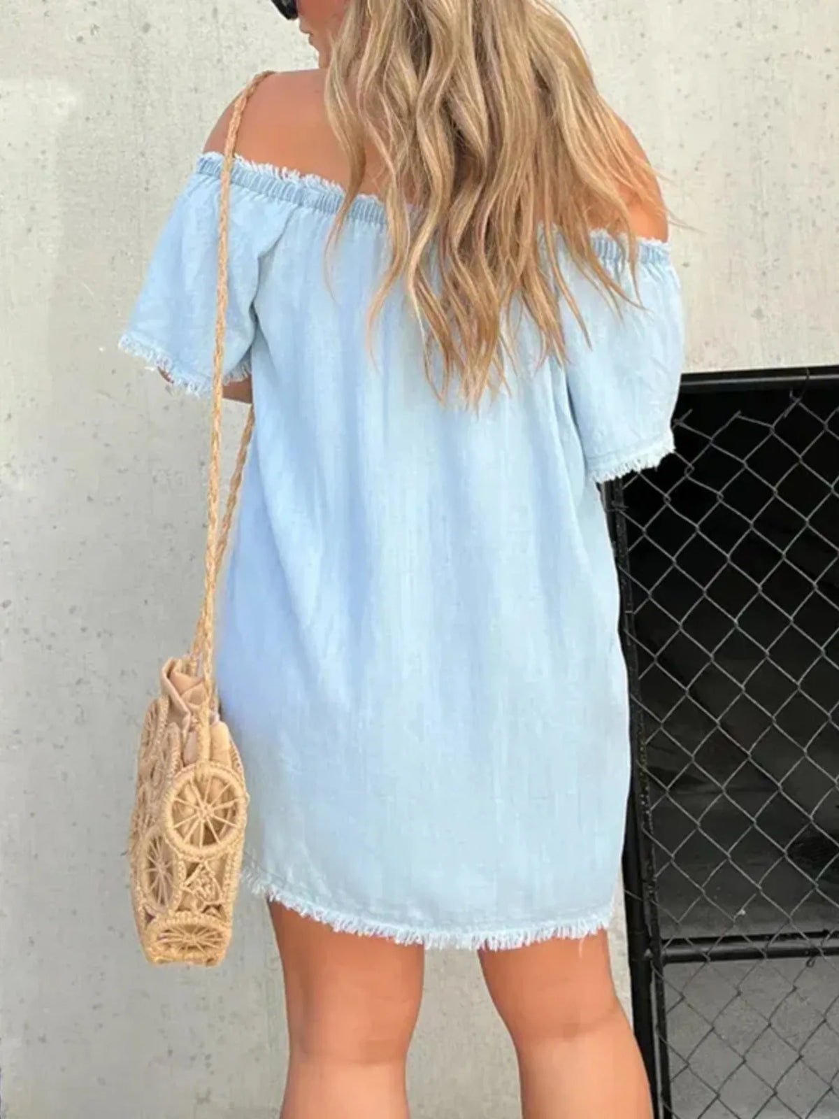 Button-Front Raw Hem Mini Denim Dress