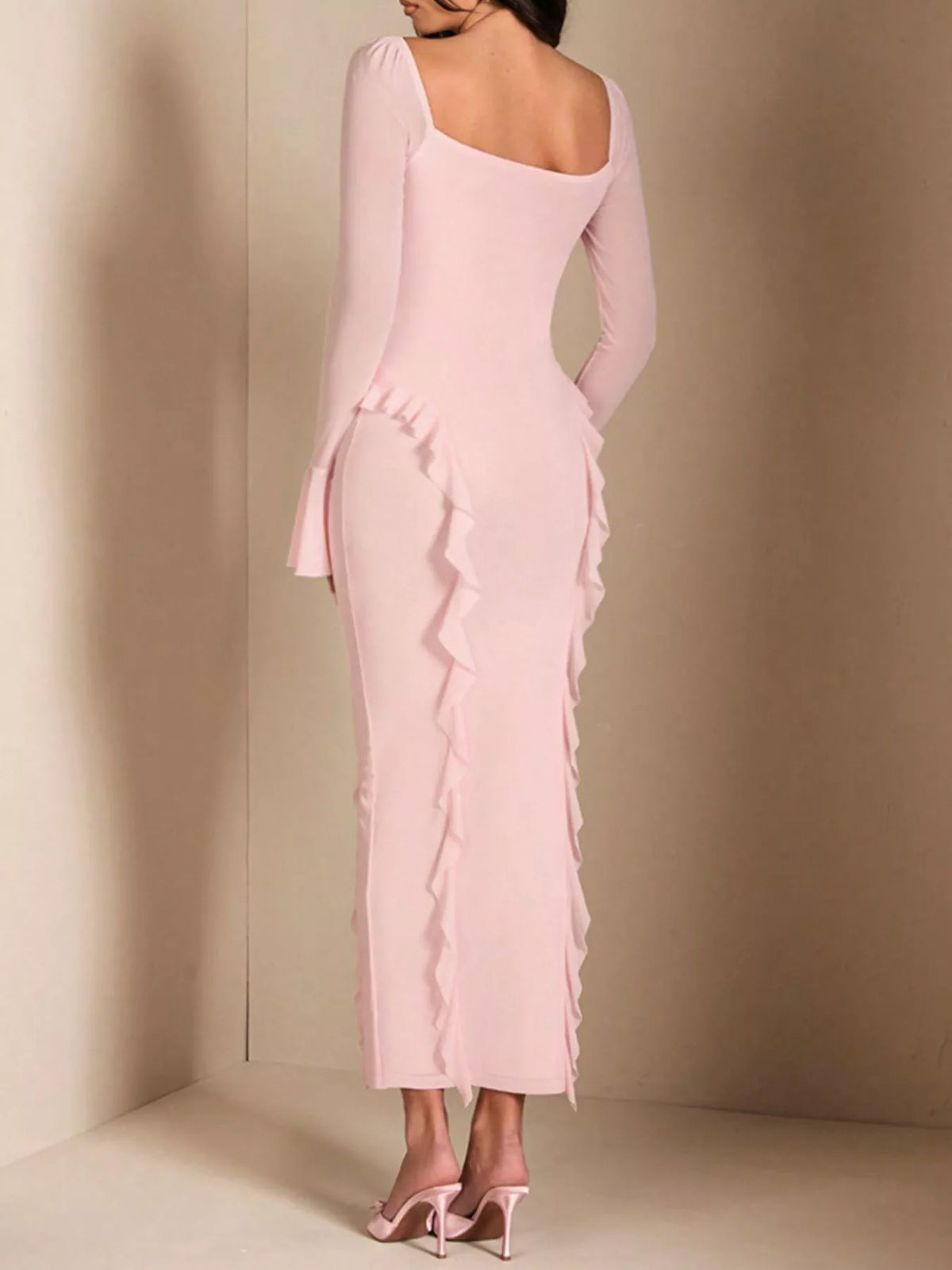 Ruffled Maxi Dress with Floral Detail by D&J Apparel