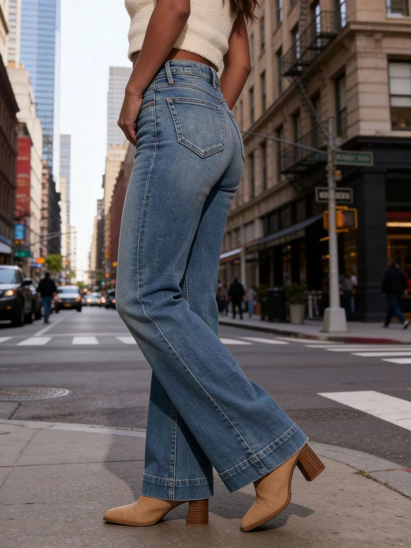 High-Waisted Flare Leg Jeans in Blue