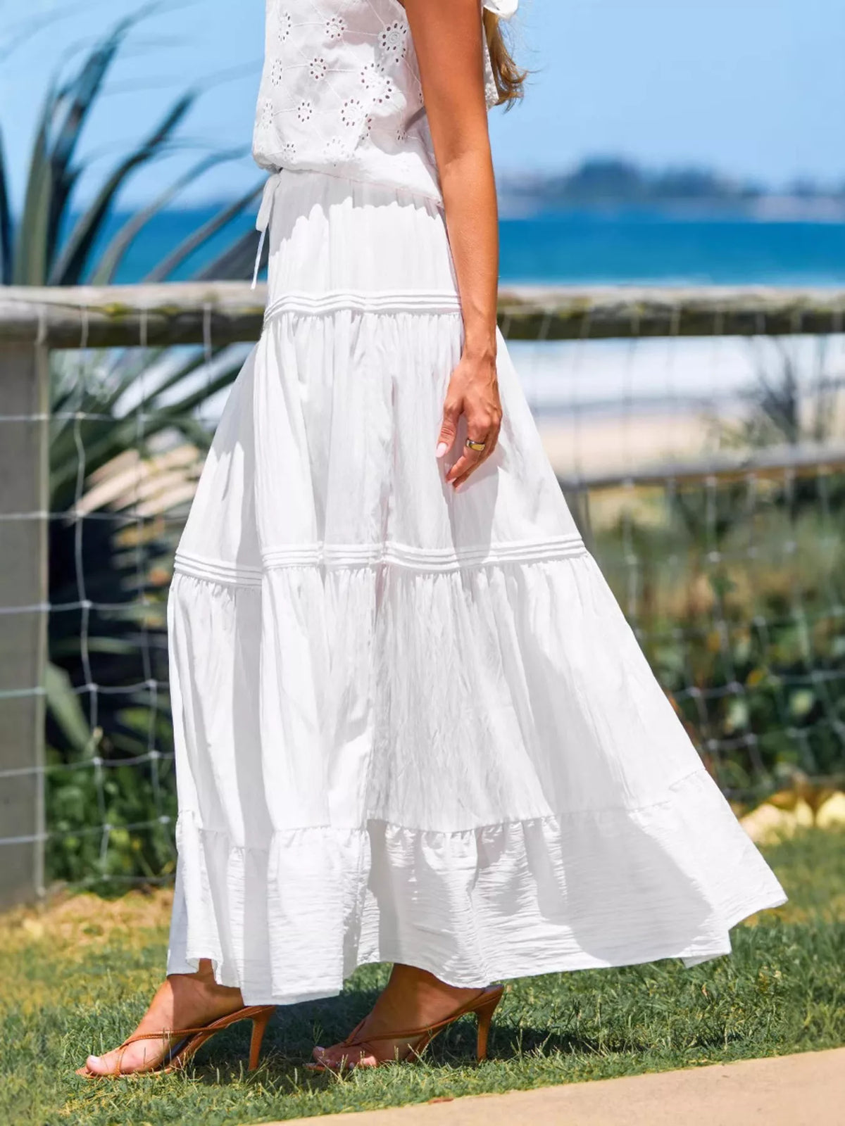 Flowy Tiered Maxi Skirt in White