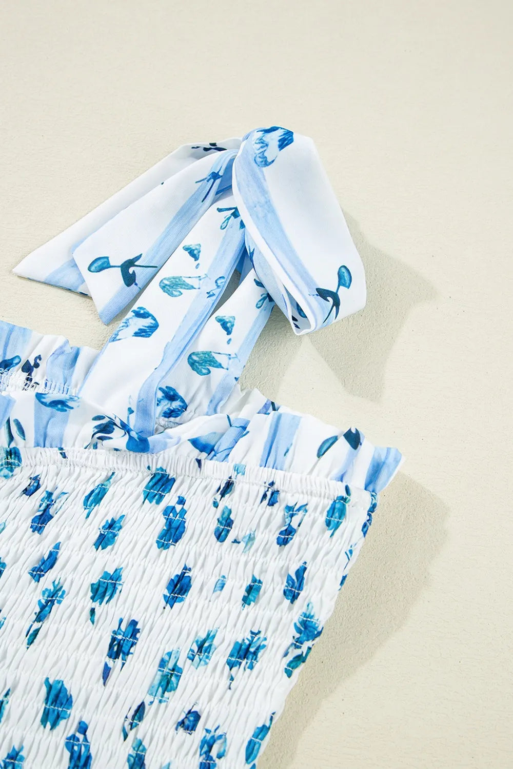 Floral Smocked Tiered Dress in Light Blue
