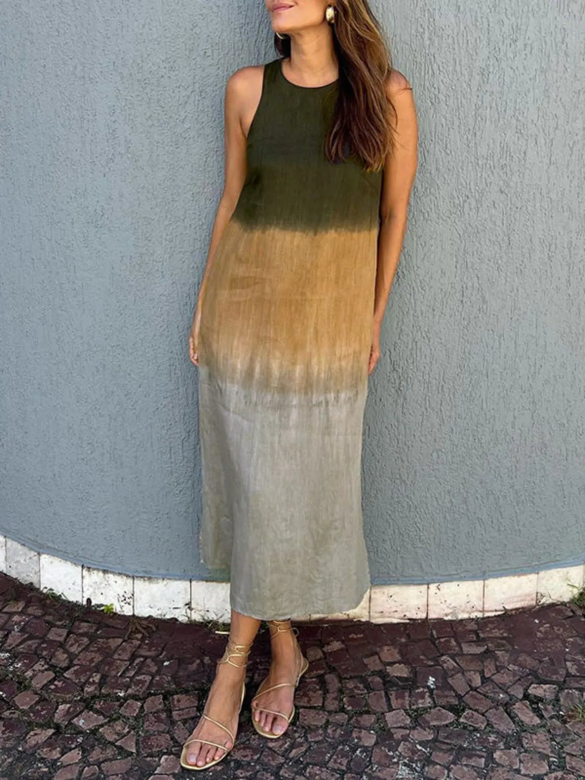 Gradient Tank Midi Dress with Side Slit