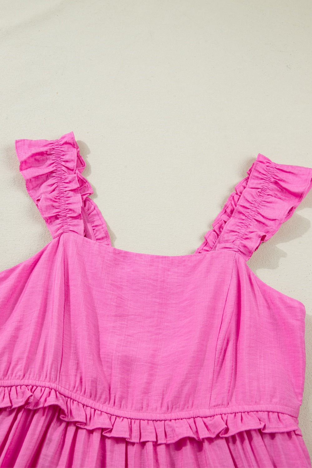 High Waist Ruffle Trim Maxi Dress in Fuchsia Pink