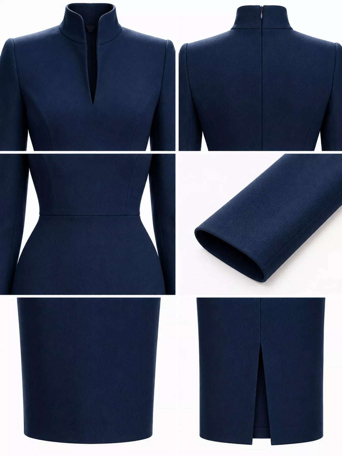 Plus Size Stand-Collar Long-Sleeve Midi Dress