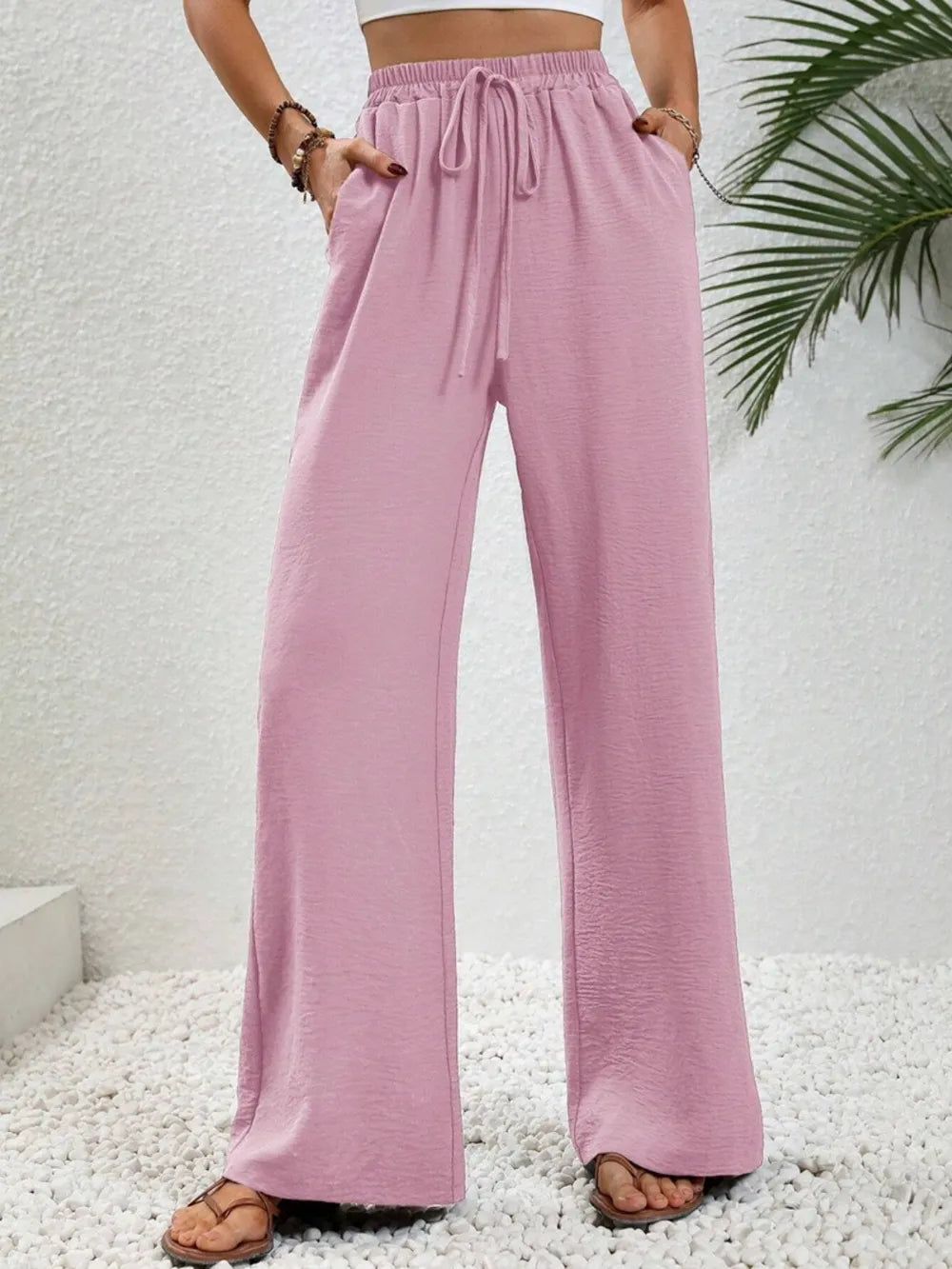Wide-Leg Drawstring Pants