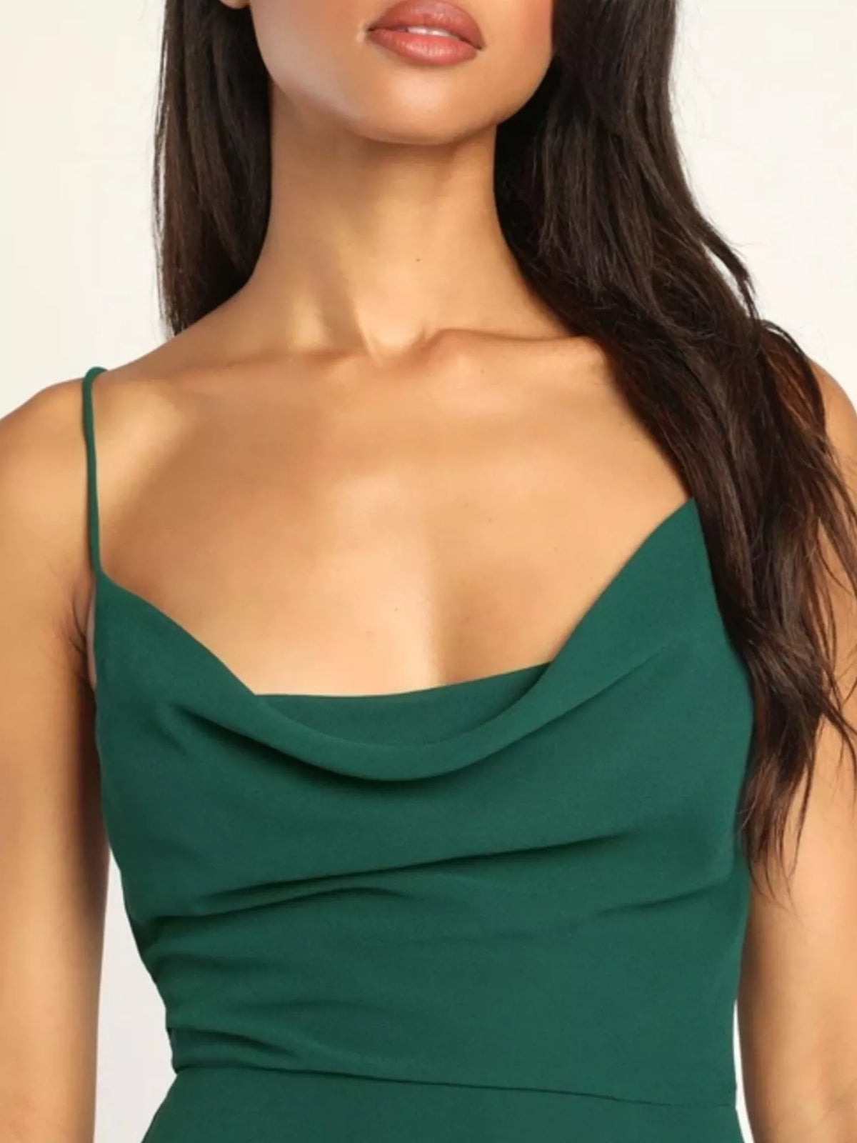 Backless Lace-Up Slit Cowl Neck Maxi Dress by Elegant Elements