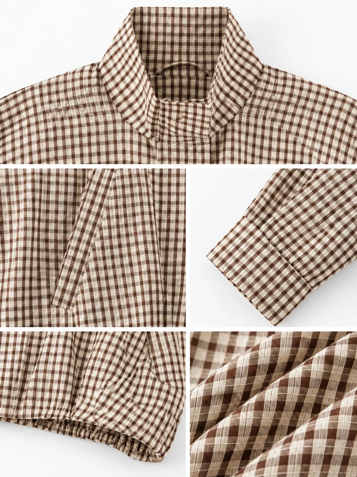 Plaid Stand-Collar Cropped Jacket
